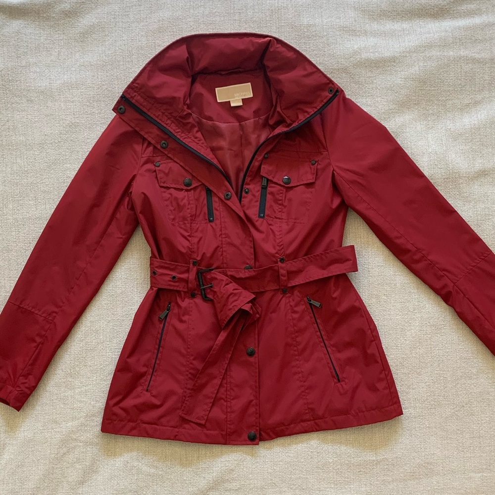Michael Kors red burgundy trench coat / rain jacket xs
